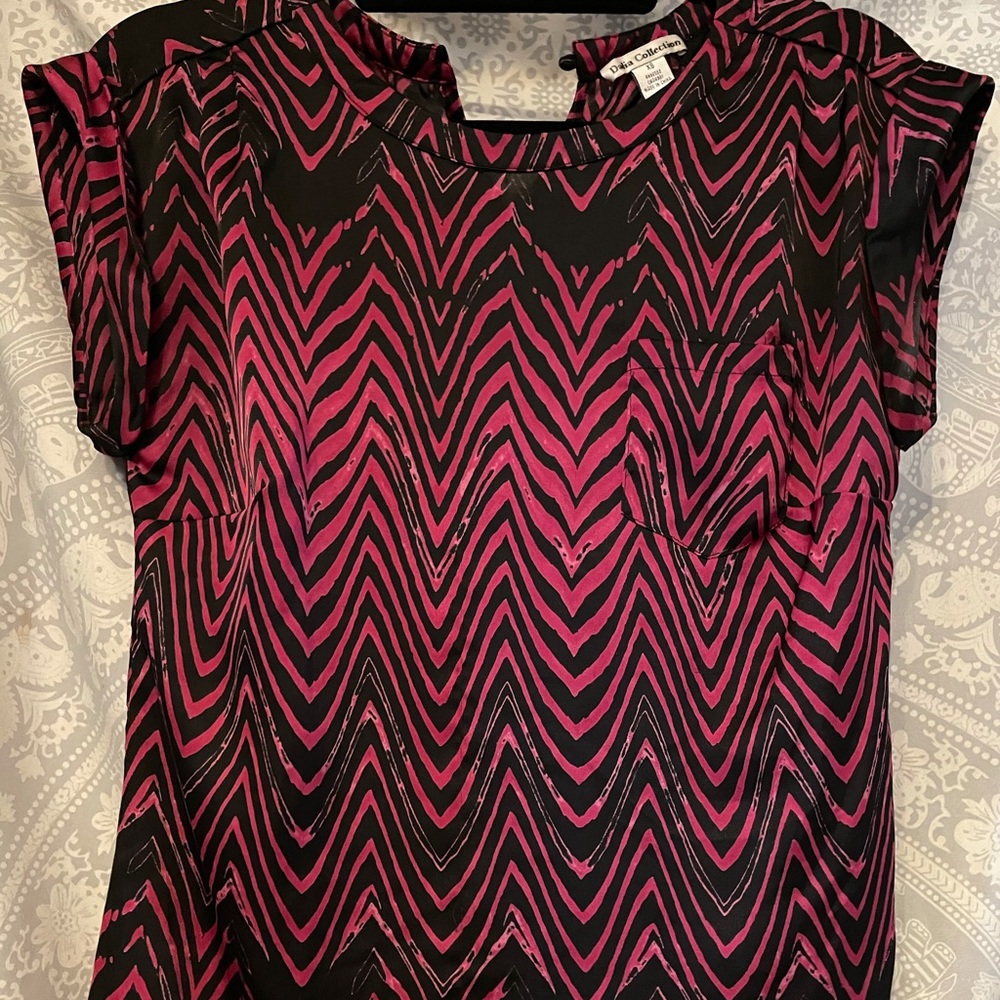 Silk Pink & Black Zebra Striped Blouse